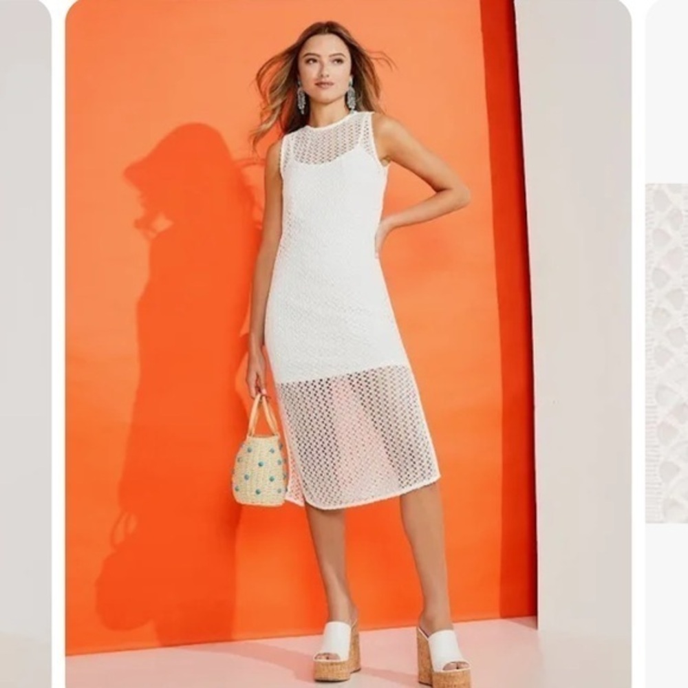 1State White Crochet Sleeveless Dress